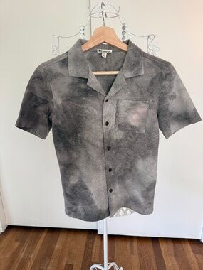 Boys Appaman Waffle Knit Button-Up Shirt, Size 12, Gray Tie-Dye